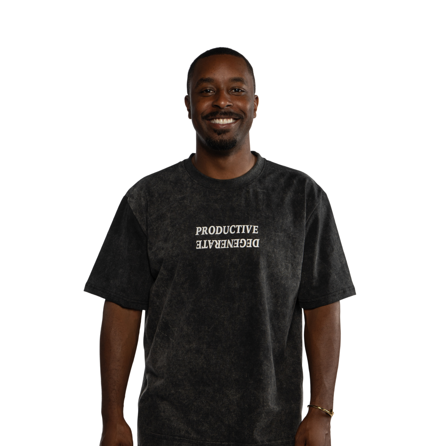 Oversized "Work Hard Play Hard" Japanese Tee - Black Acid Wash