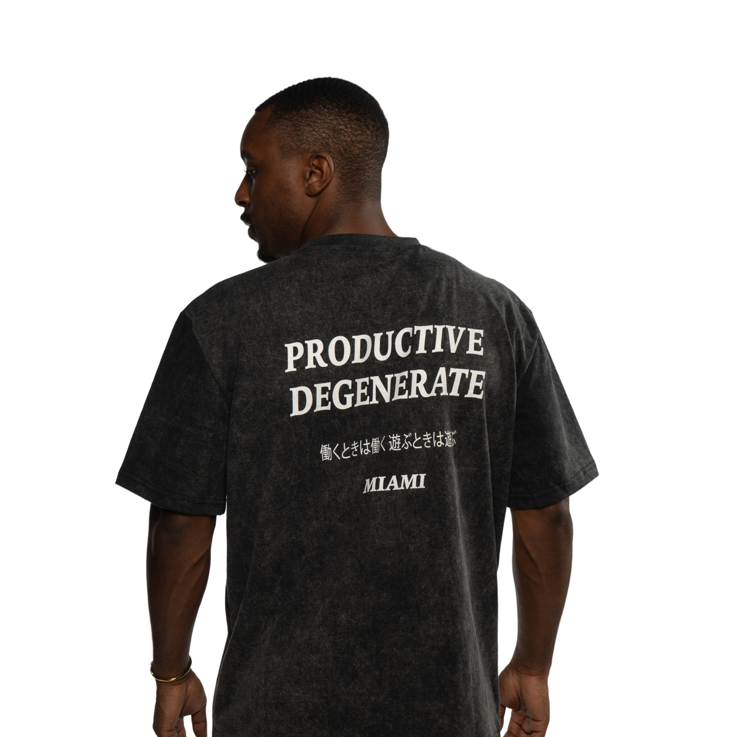 Oversized "Work Hard Play Hard" Japanese Tee - Black Acid Wash