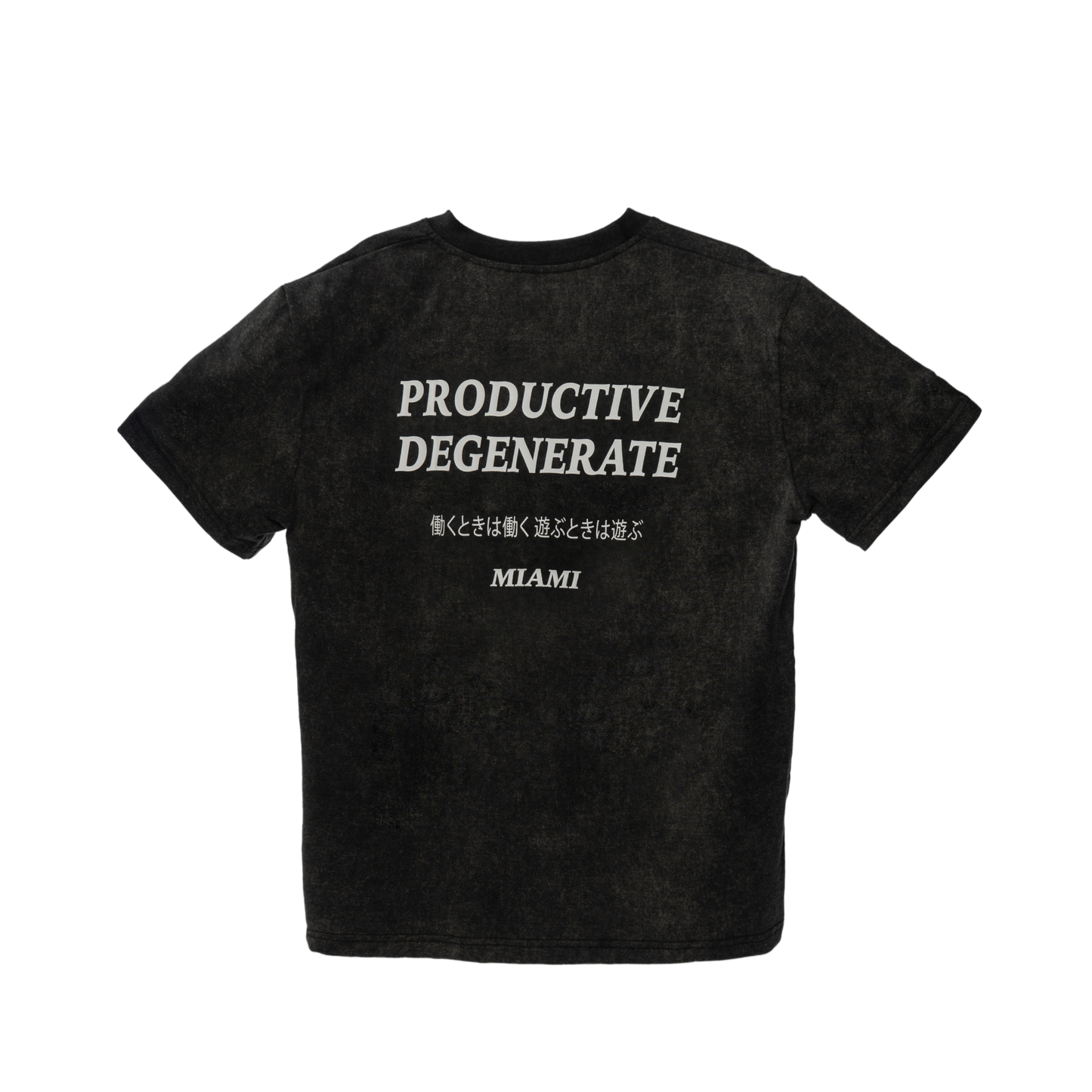 Oversized "Work Hard Play Hard" Japanese Tee - Black Acid Wash