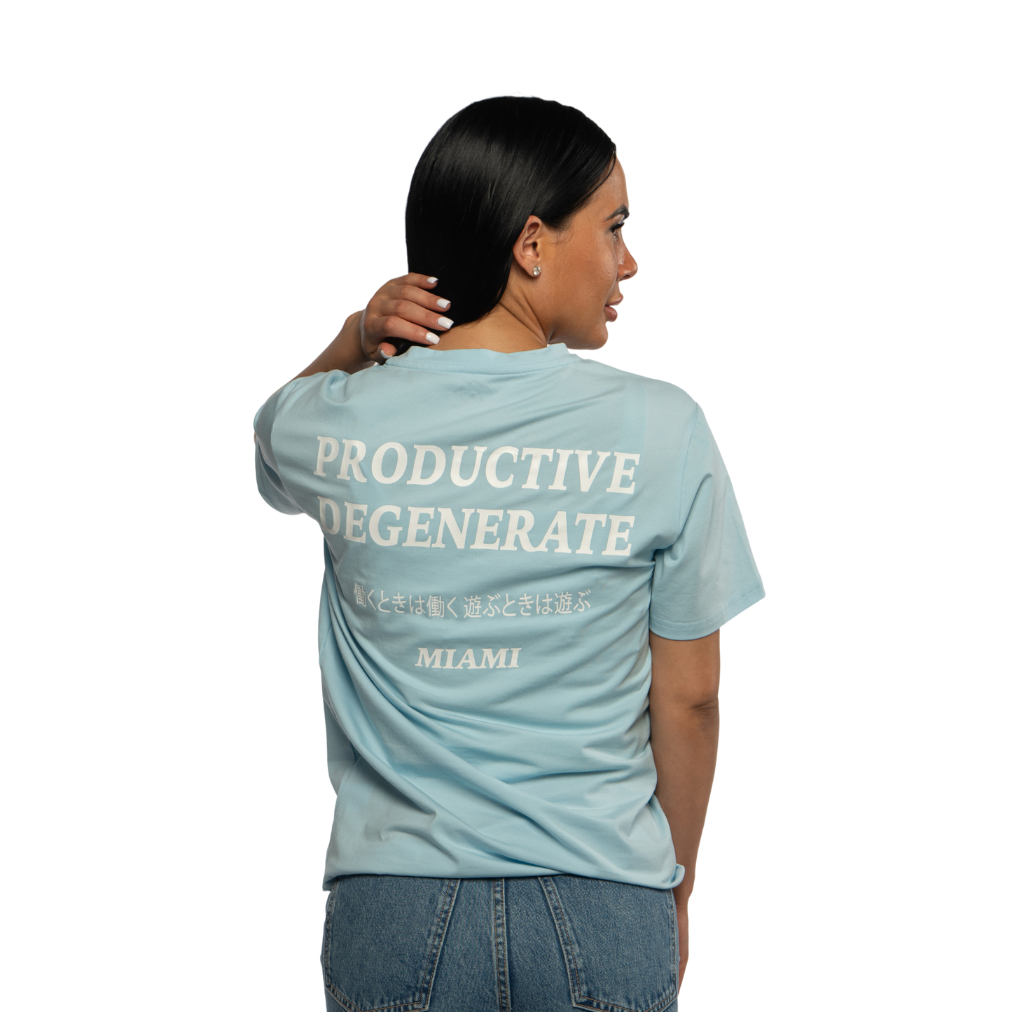 "Work Hard, Play Hard" Japanese Tee - Baby Blue