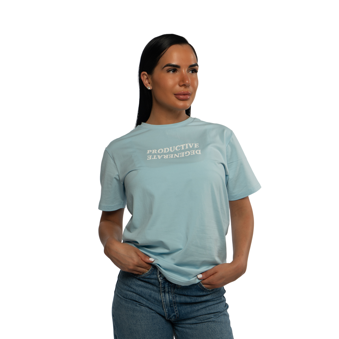 "Work Hard, Play Hard" Japanese Tee - Baby Blue