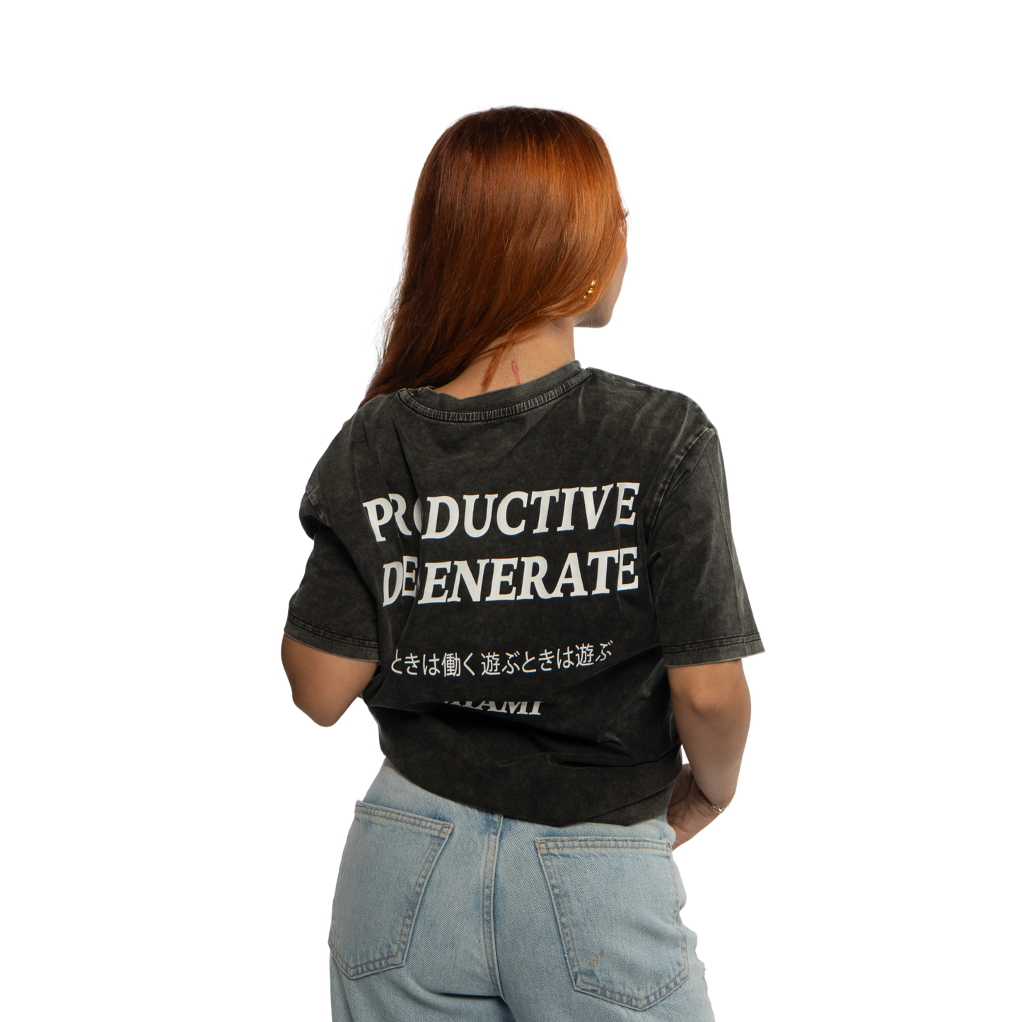 "Work Hard Play Hard" Japanese Tee - Black Acid Wash