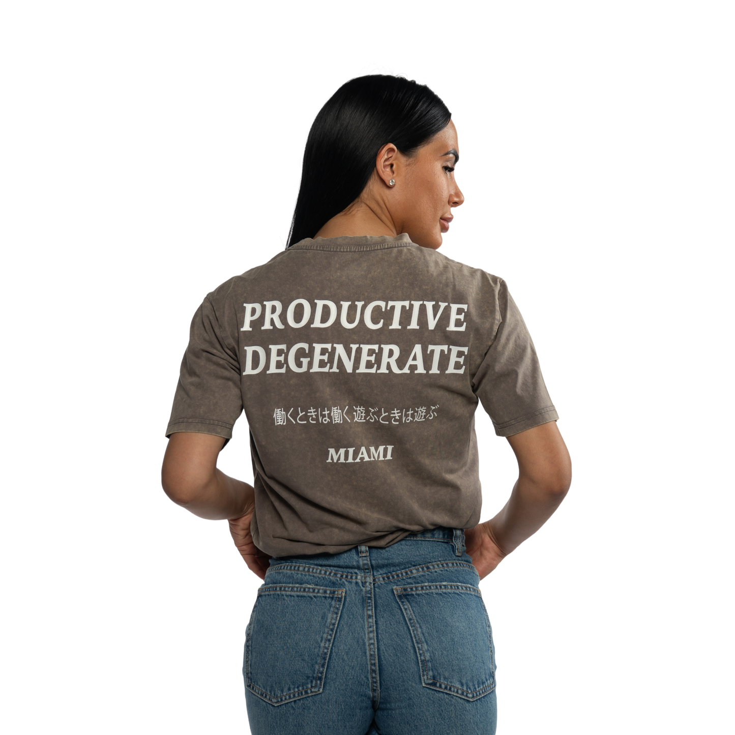 "Work Hard, Play Hard" Japanese Tee - Grey Acid Wash