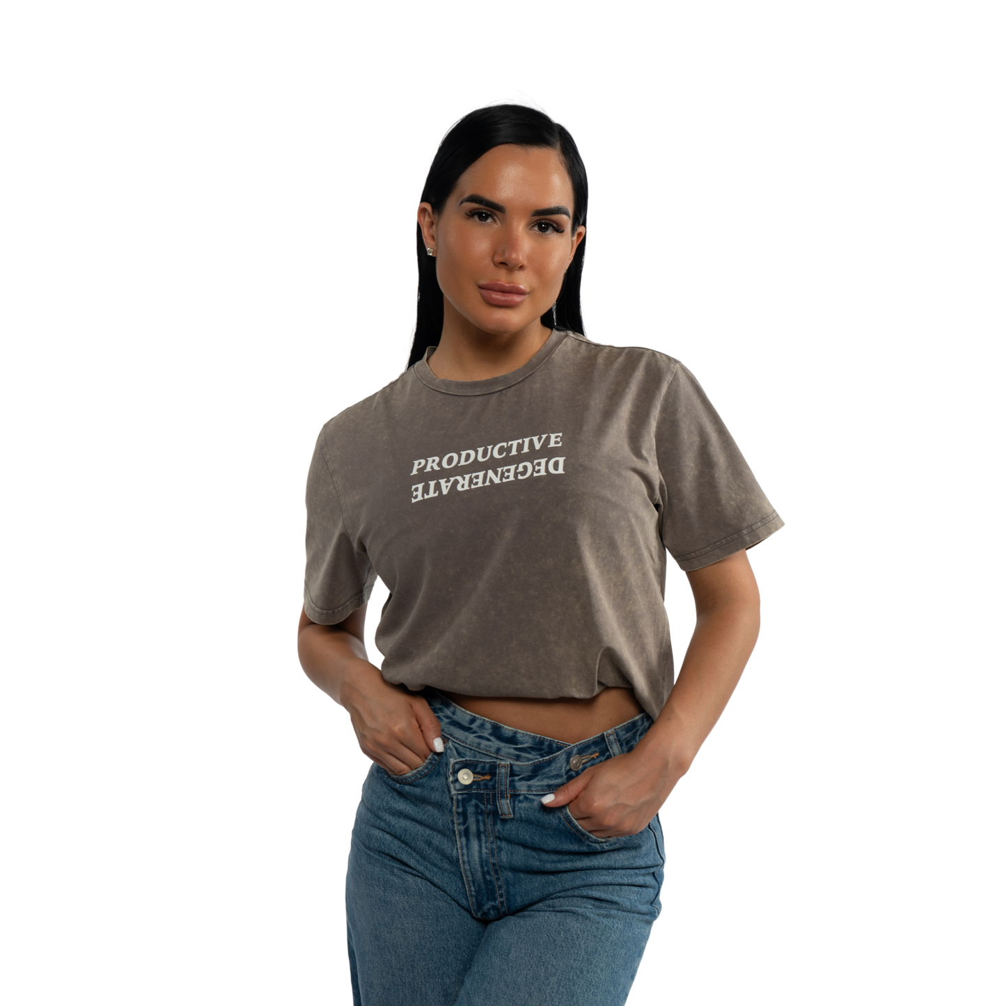 "Work Hard, Play Hard" Japanese Tee - Grey Acid Wash