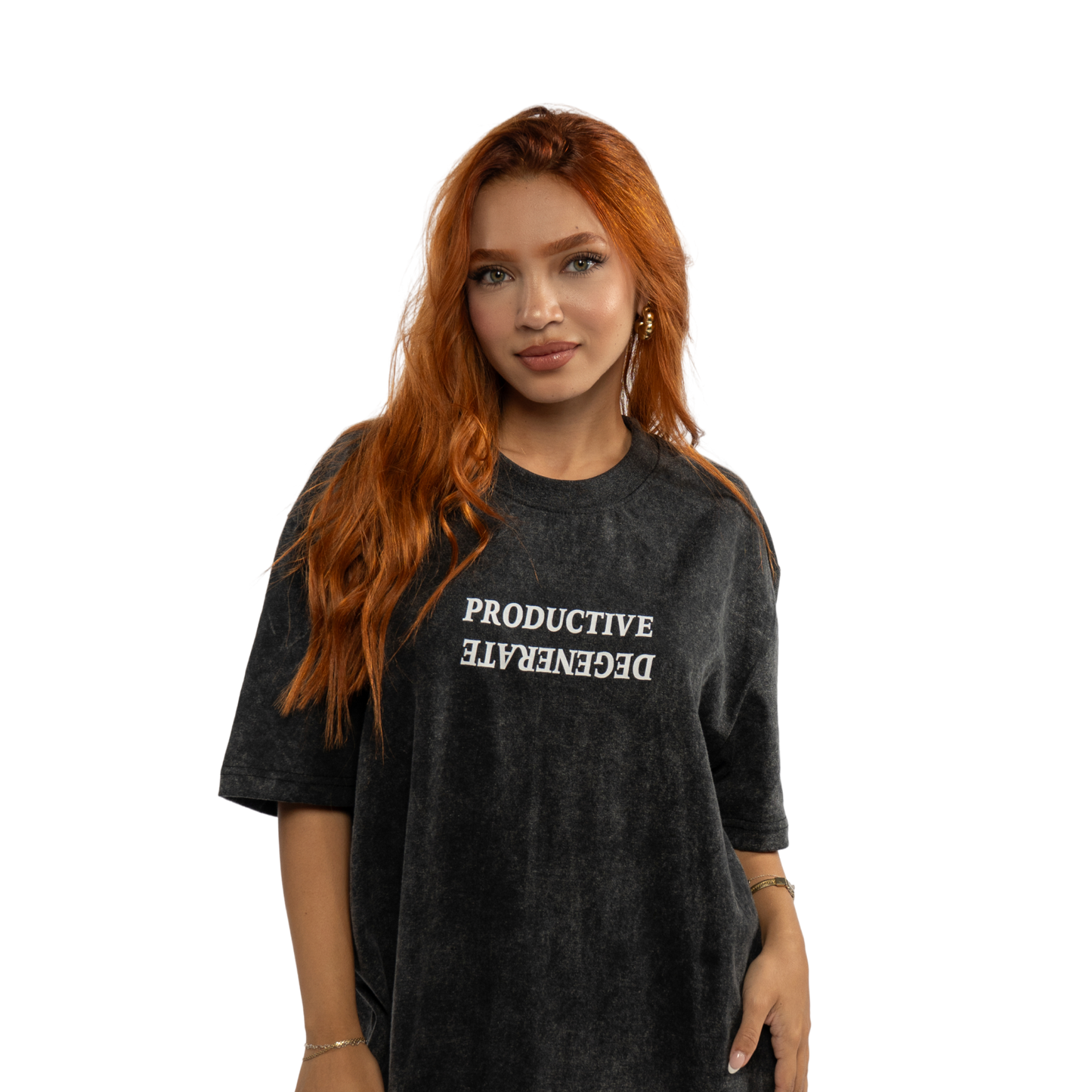 Oversized "Work Hard Play Hard" Japanese Tee - Black Acid Wash