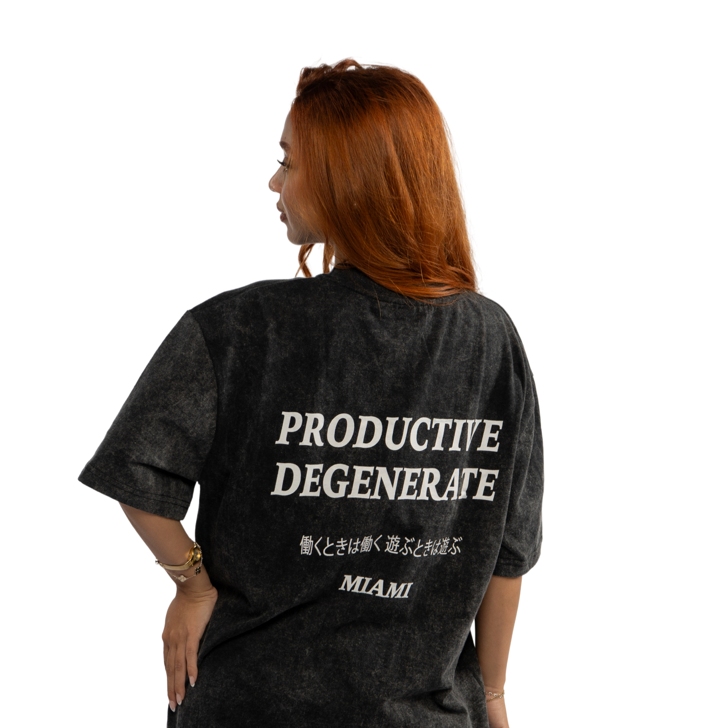 Oversized "Work Hard Play Hard" Japanese Tee - Black Acid Wash
