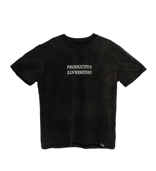 Oversized "Work Hard Play Hard" Japanese Tee - Black Acid Wash